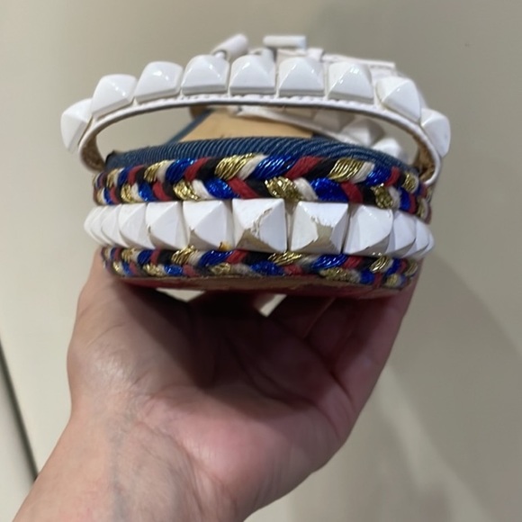 Christian Louboutin Blue Cataclou Embroidery Denim Studded Espadrille Sandals 38 - Picture 12 of 13